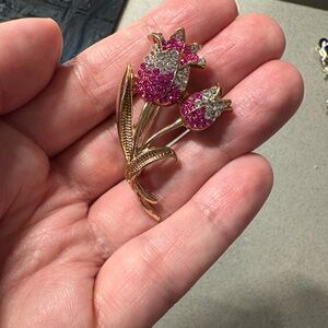 Elegant Pink and Gold Floral Brooch